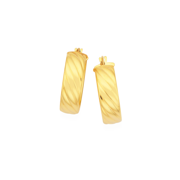 9ct Gold 6x15mm Half Round Twist Hoop Earrings