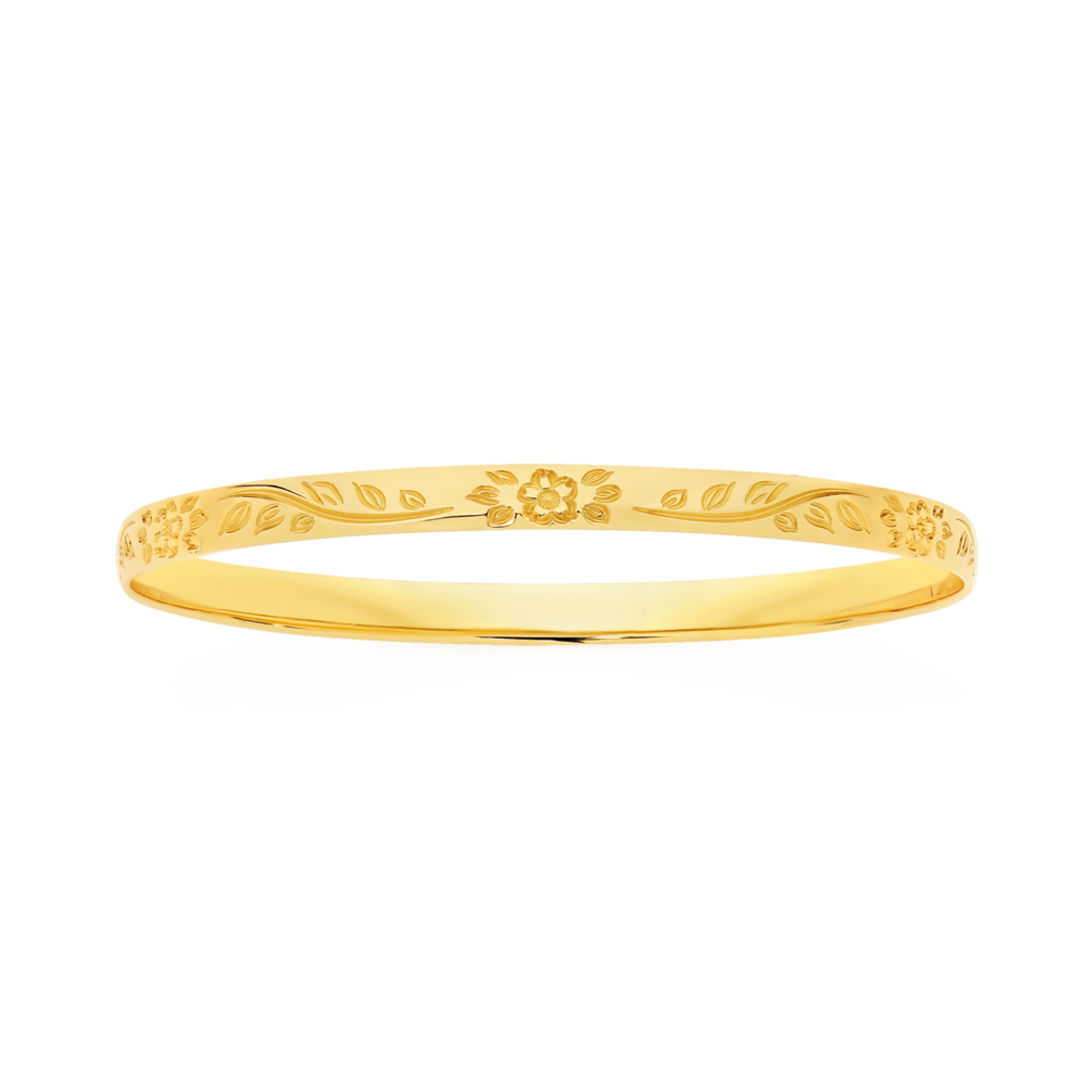 9ct Gold 70mm Solid Engraved Bangle
