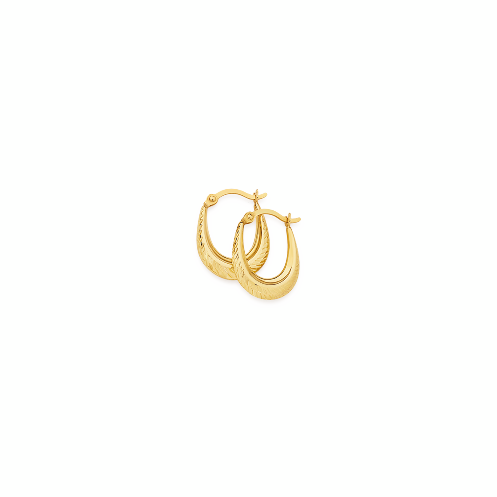 9ct Gold 8mm Diamond-Cut Oval Creole Earrings