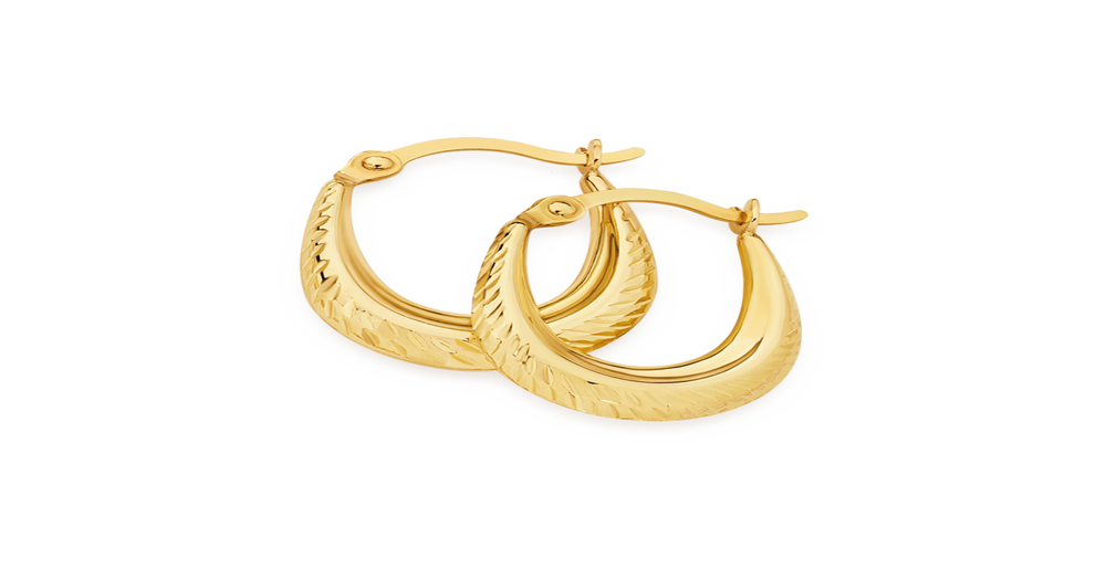 9ct Gold Oval Spike Creole Earrings