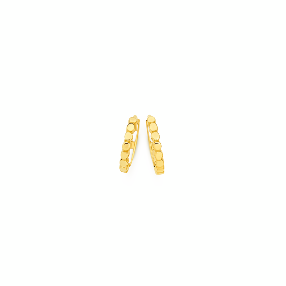9ct Gold 8mm Dotted Front Huggie Earrings