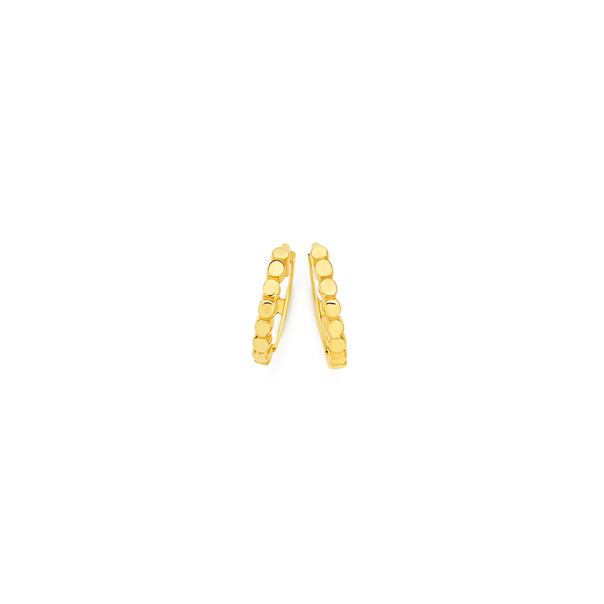 9ct Gold 8mm Dotted Front Huggie Earrings