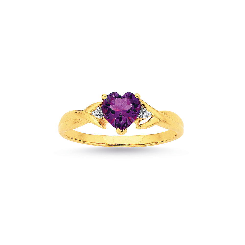 9ct Gold Amethyst Diamond Heart Ring in Purple Prouds