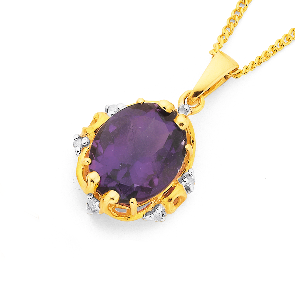 9ct Gold Amethyst Diamond Oval Antique Ring in Purple Prouds