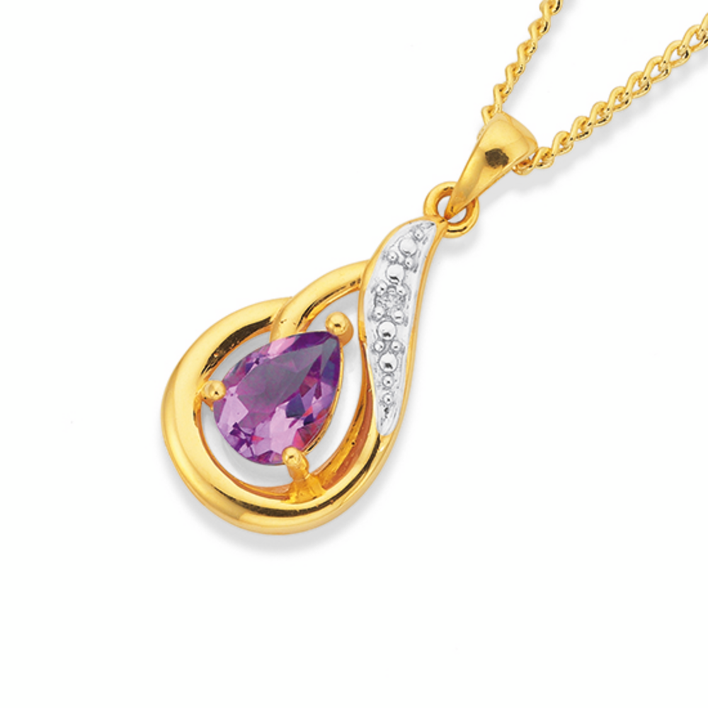9ct Gold Amethyst \u0026 Diamond Pendant 