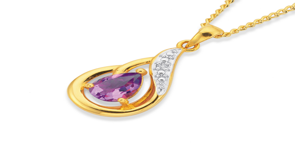 9ct Gold Amethyst & Diamond Pendant in Purple Prouds