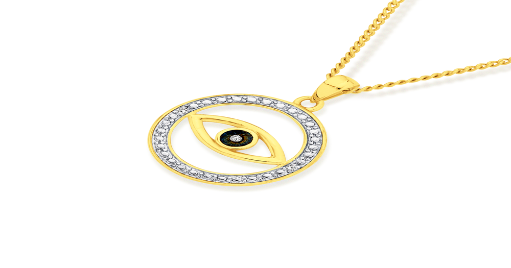 9ct Gold And Blue Rhodium Diamond Evil Eye Pendant Prouds