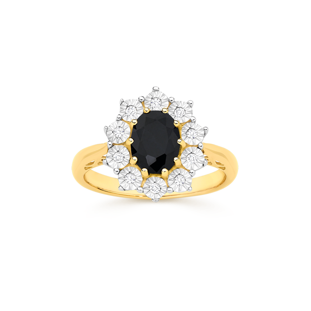 Prouds Sapphire And Diamond Ring 9ct Gold Black Sapphire