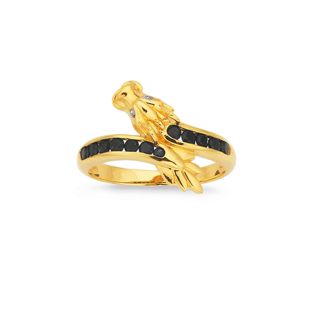9ct Gold Black Sapphire And Diamond Dragon Ring in Black Prouds