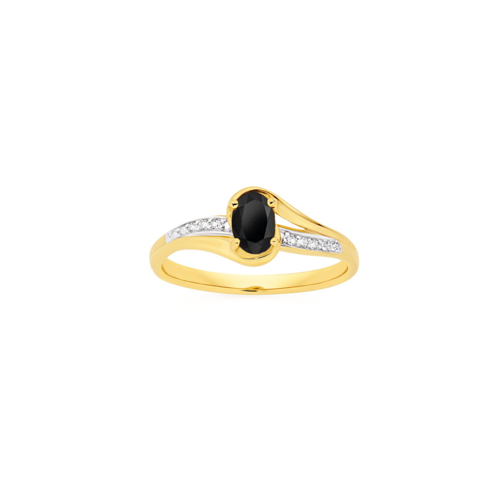 9ct Gold Black Sapphire Diamond Ring in Black Prouds