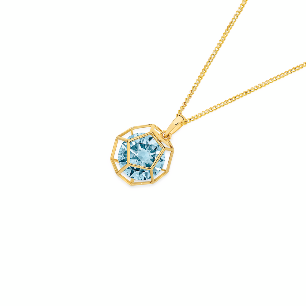 9ct Gold Blue Topaz Geo Ball Cage Pendant