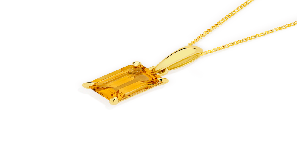 9ct Gold Citrine Emerald Cut Pendant in Yellow Prouds