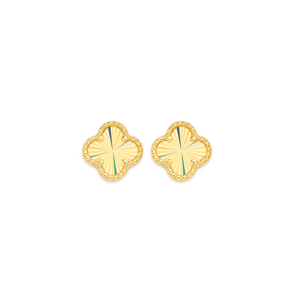 9ct Gold Clover Sunray Stud Earrings