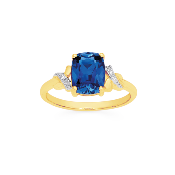 9ct Gold Created Ceylon Sapphire & Diamond Ring | Rings | Prouds The ...