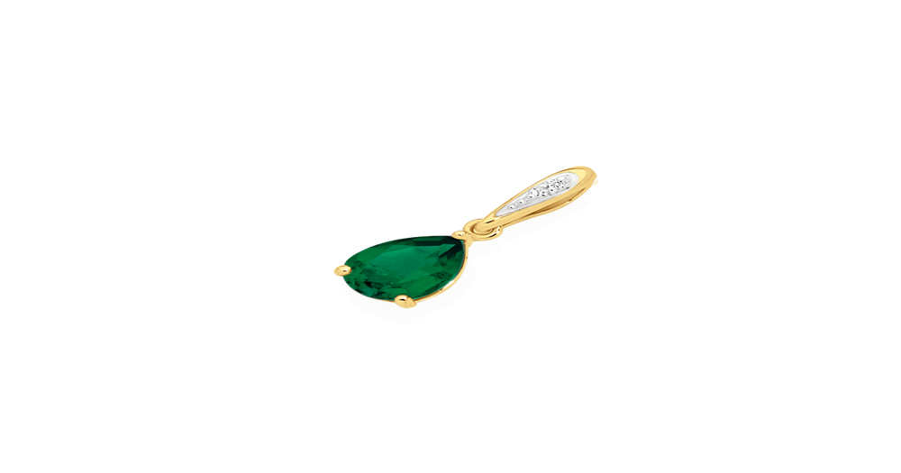 9ct Gold Created Emerald & Diamond Pendant in Green Prouds