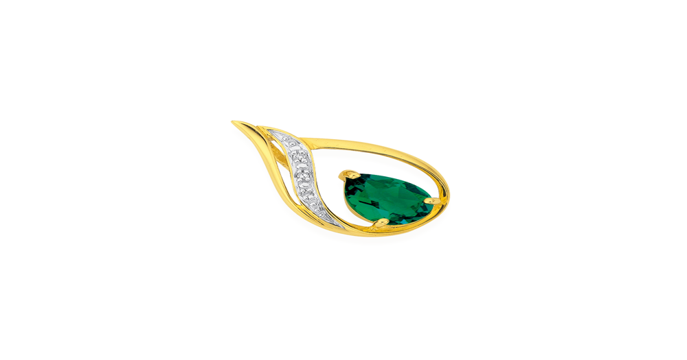 9ct Gold Created Emerald & Diamond Slider Pendant in Green Prouds