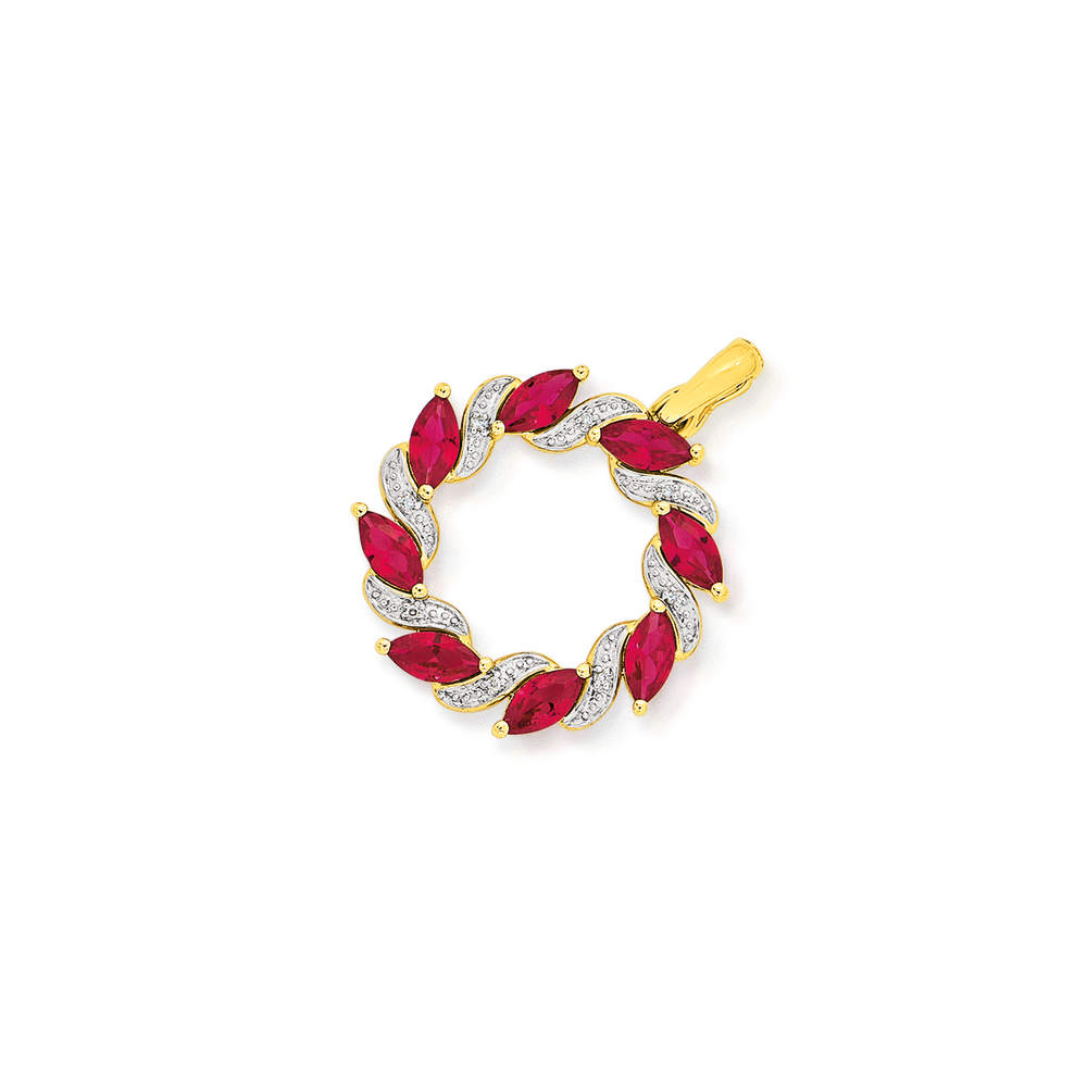 9ct Gold Created Ruby \u0026 Diamond Circle 