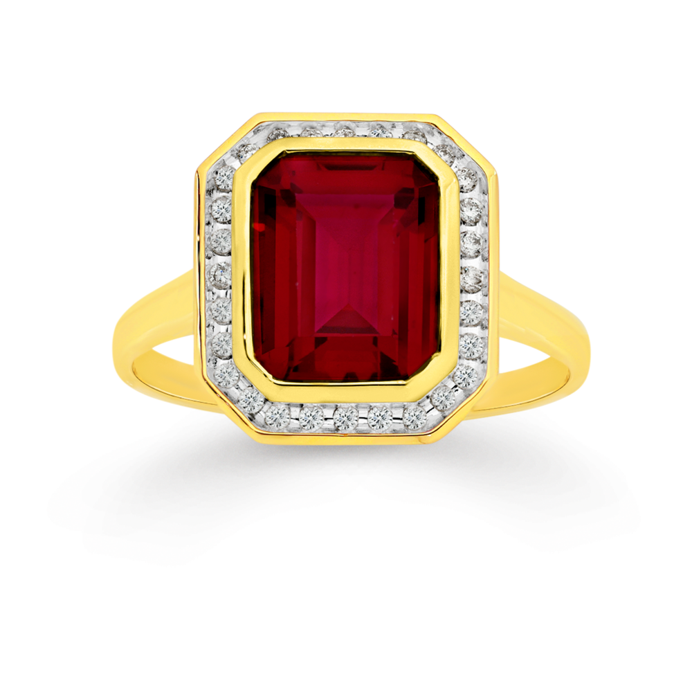 Greenwich Flower Ruby & Diamond Ring in 14k Gold (July)