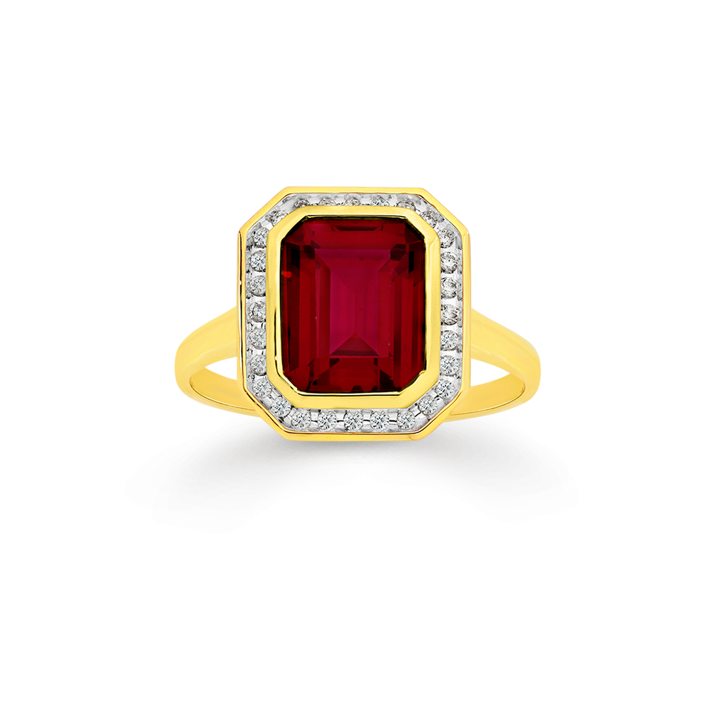 Greenwich Flower Ruby & Diamond Ring in 14k Gold (July)