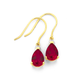 9ct Gold, Created Ruby & Diamond Pear Earrings