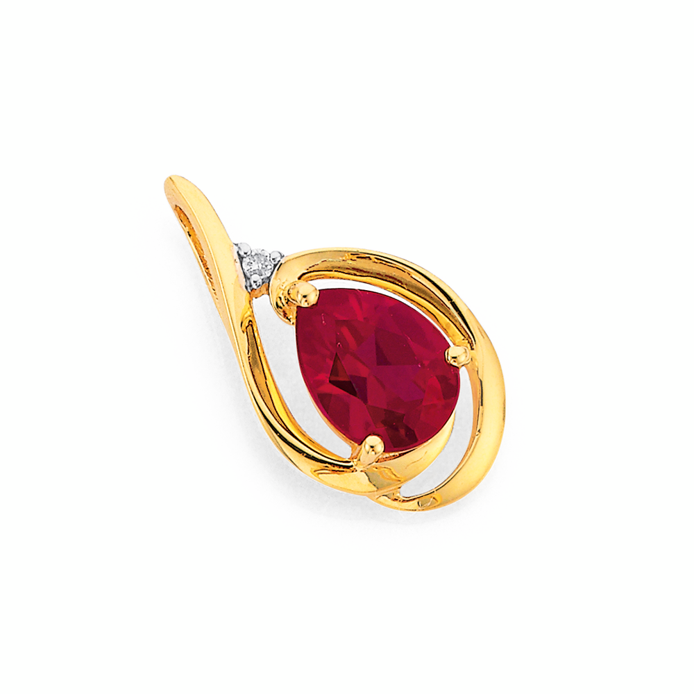 9ct Gold Created Ruby \u0026 Diamond Pendant 