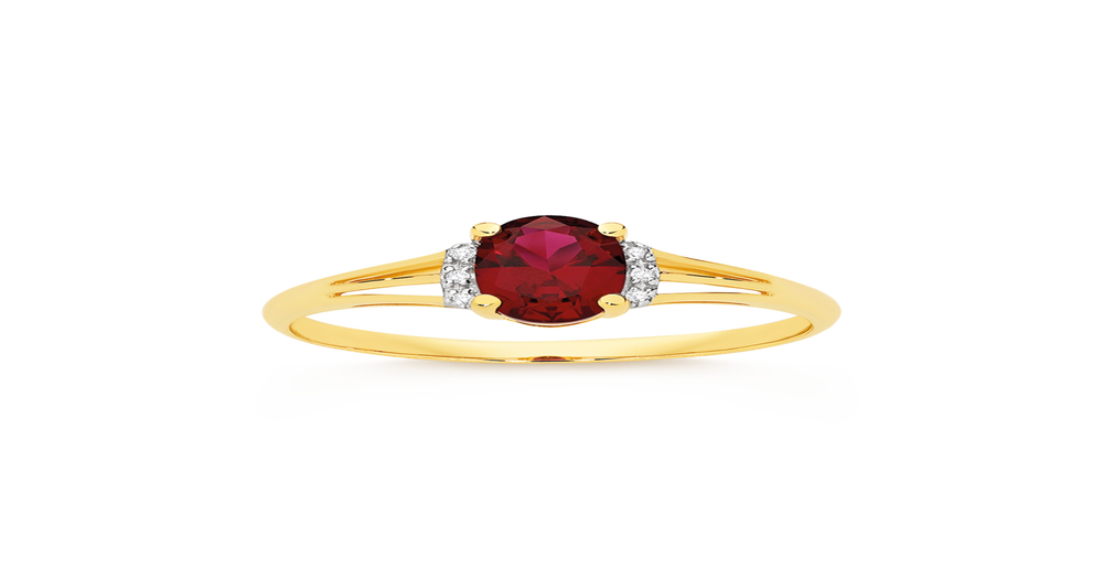 9ct Gold Created Ruby & Diamond Ring in Red | Prouds