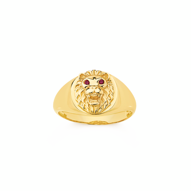 9ct Gold Created Ruby Lion Head Ring in Red Prouds