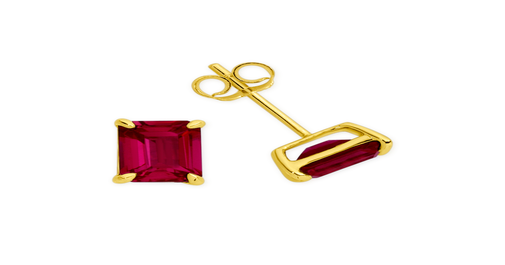 9ct Gold Created Ruby Studs in Red | Prouds