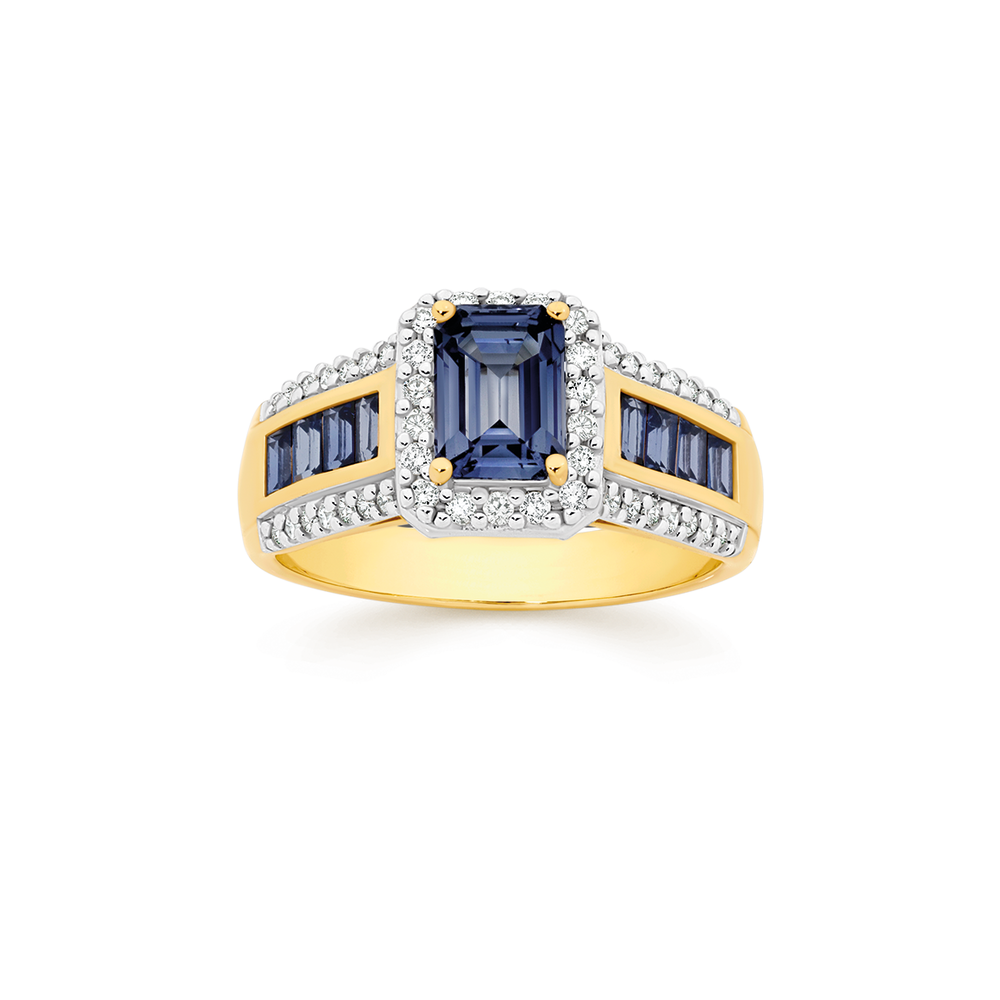 9ct Gold Created Sapphire Diamond Ring in Blue Prouds