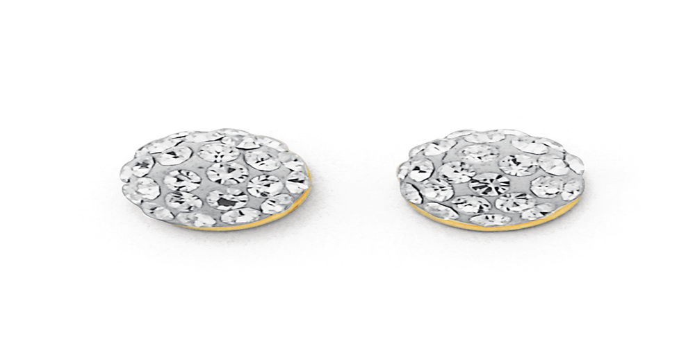 9ct Gold, Crystal Half Round Ball Stud Earrings in White Prouds