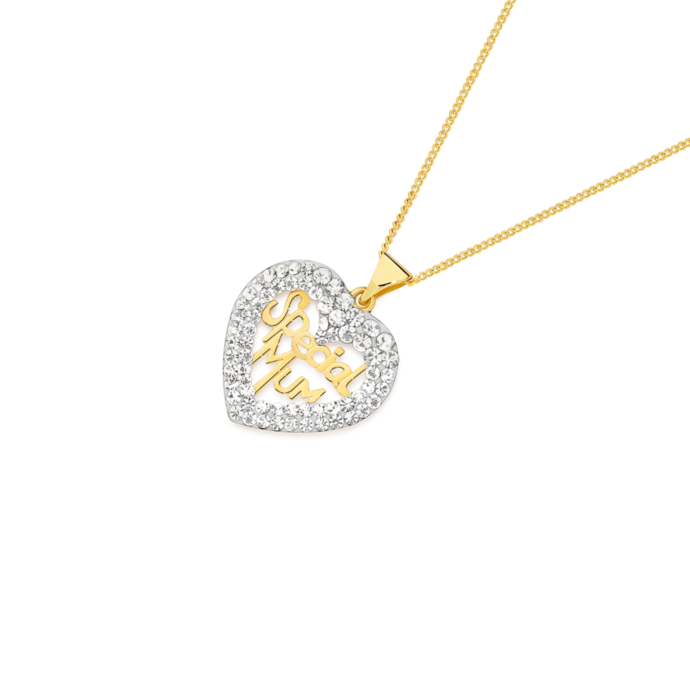 9ct Gold Crystal I Love You Heart Pendant in White Prouds