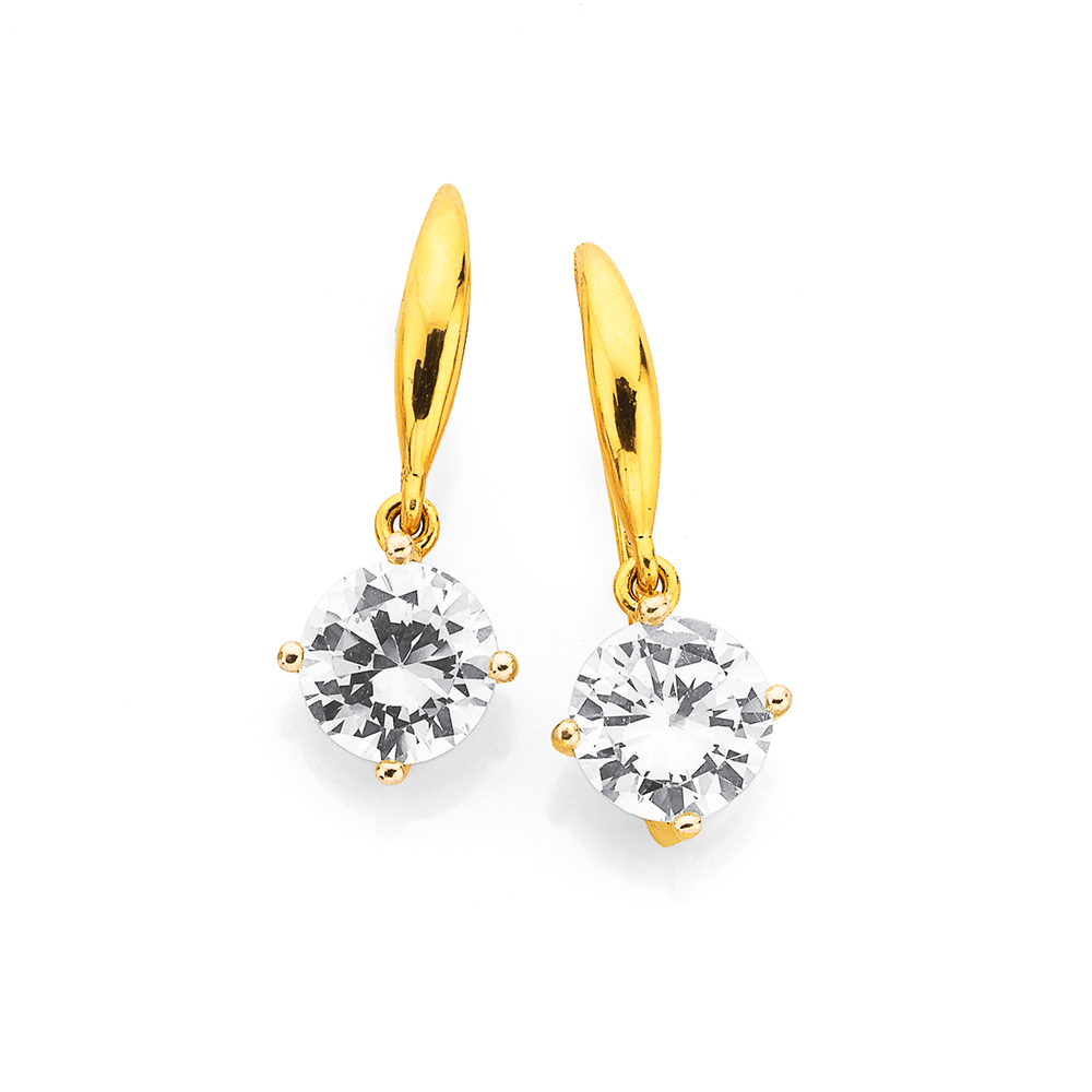 9ct Gold Cubic Zirconia 7mm Round Hook Earrings in White Prouds