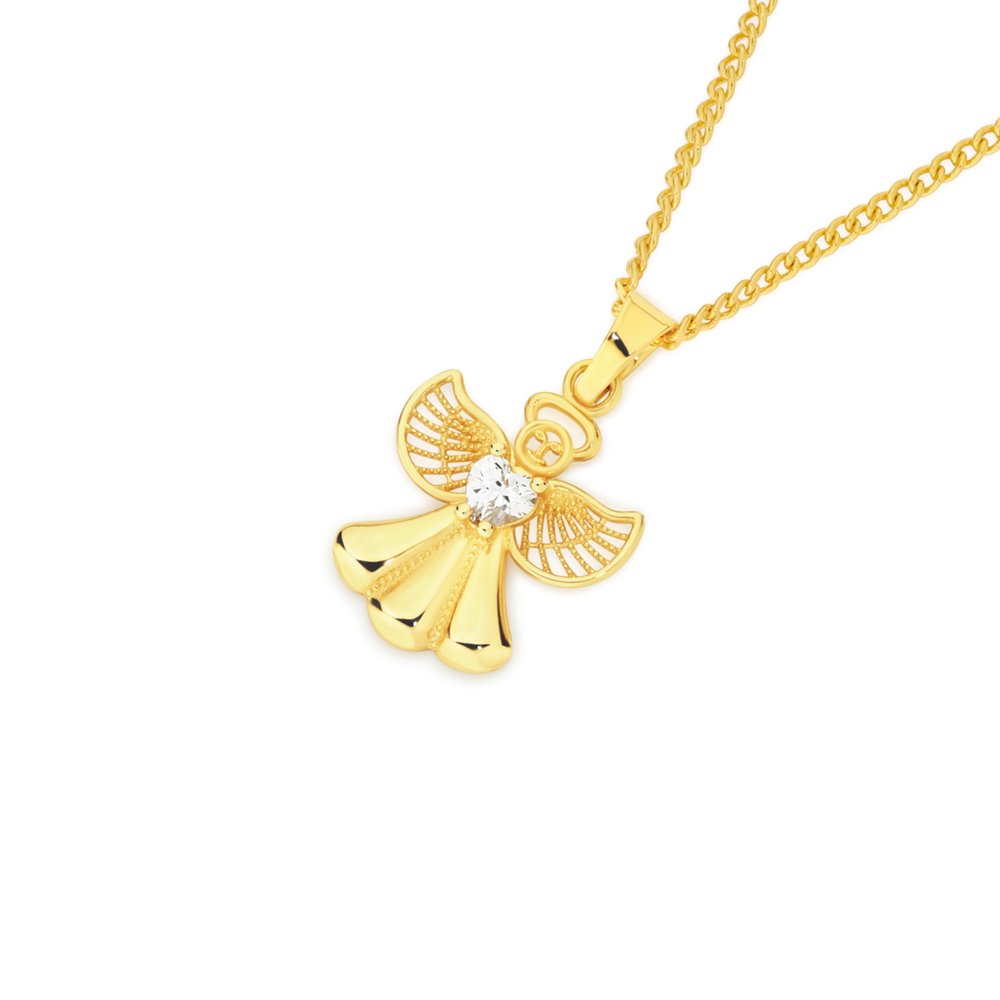 9ct Gold Cubic Zirconia Angel Pendant in White