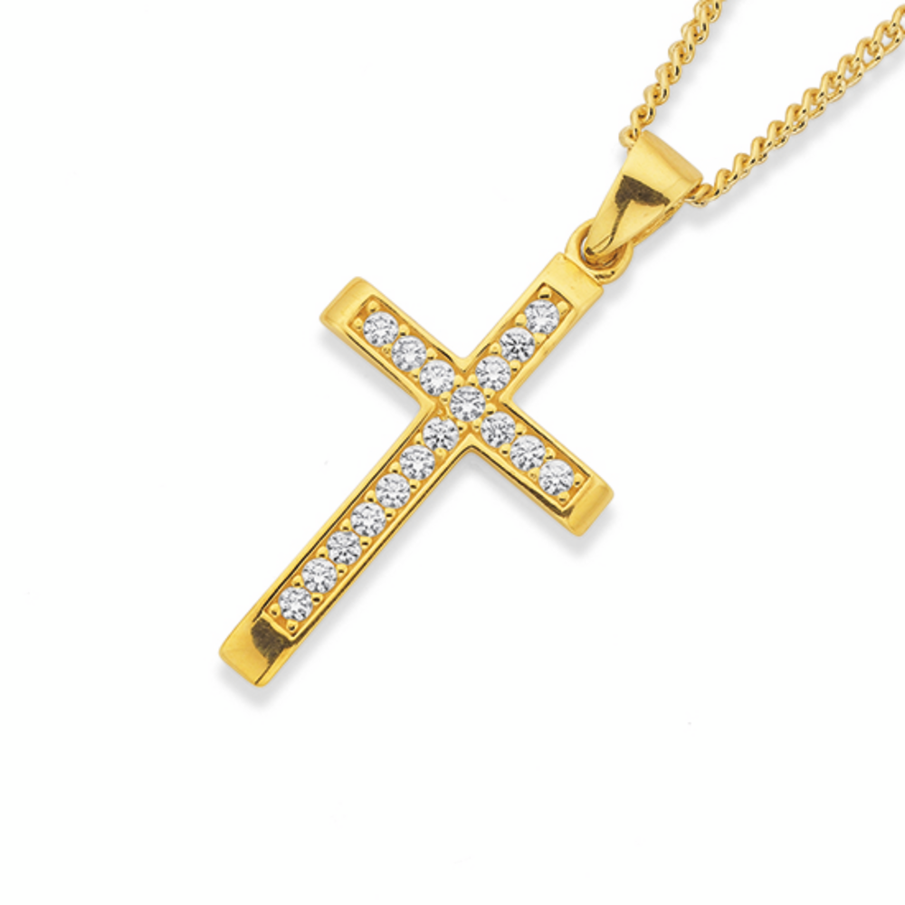9ct Gold Cubic Zirconia Cross Pendant 