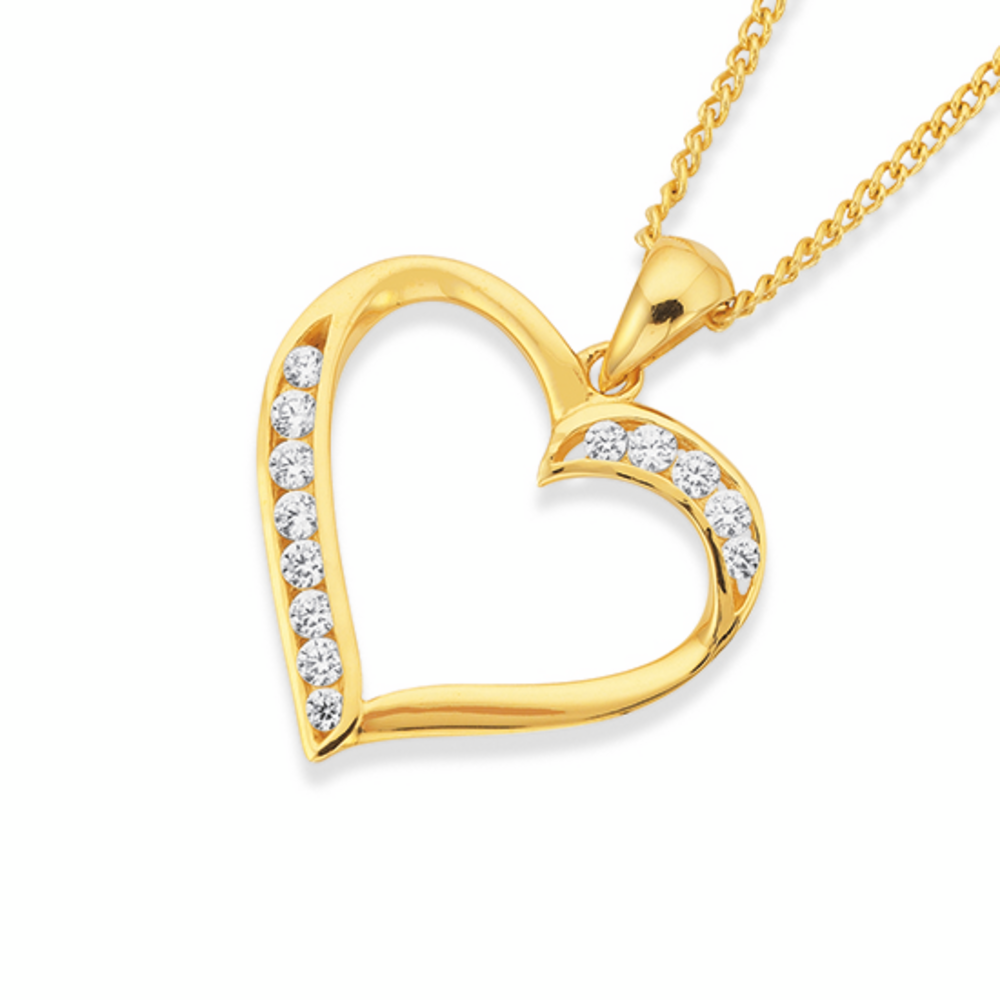 9ct Gold Cubic Zirconia Heart Pendant 