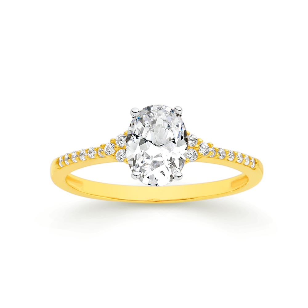 CZ Engagement Ring- Oval Cut, Vintage Hand Engraved – Cubic Zirconia CZ