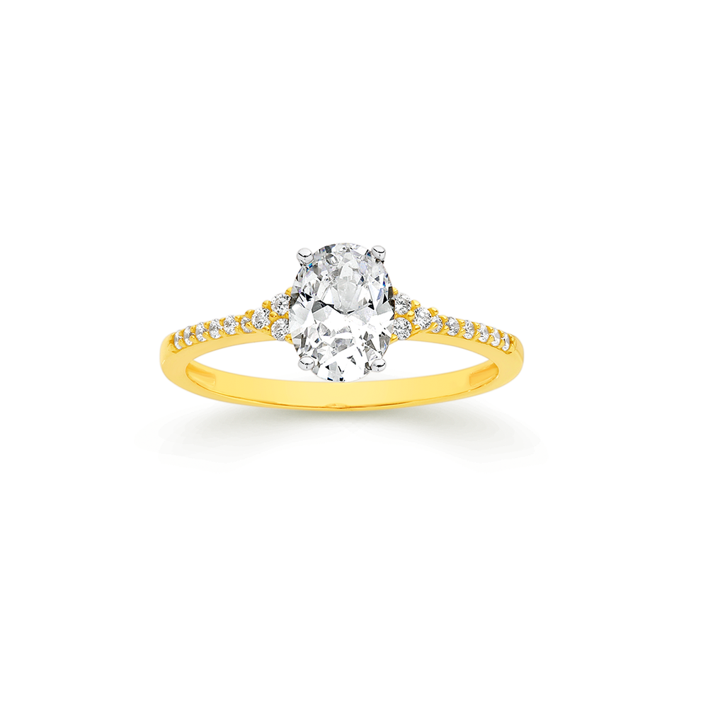 CZ Engagement Ring- Oval Cut, Vintage Hand Engraved – Cubic Zirconia CZ