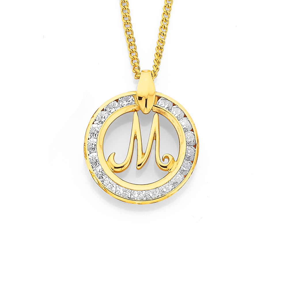 NV Jewels 14K White Gold Plated Sterling-Silver American Diamond Open  Circle Initial M Letter Alphabet Pendant Necklace : Amazon.in: Jewellery