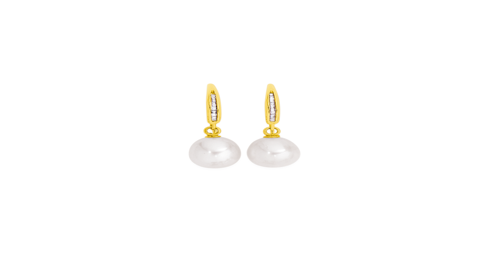 9ct Gold Cultured Fresh Water Pearl & Diamond Drop Earrings in White ...