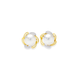 9ct Gold, Cultured Freshwater Pearl & Diamond Flower Stud Earrings