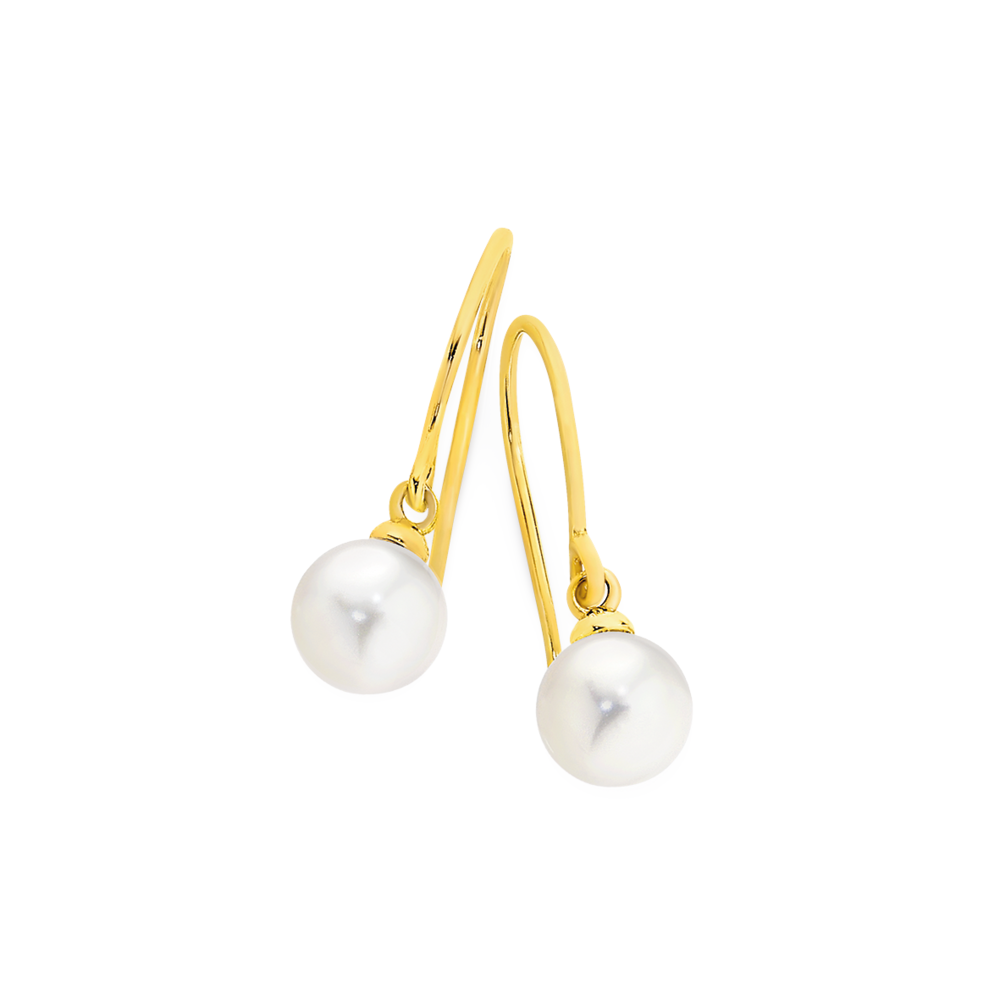 9ct Gold Cultured Freshwater Pearl Hook Earrings in White