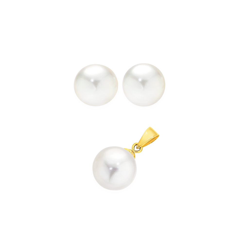 9ct Gold Freshwater Pearl Earrings - Natural White Pearls With Gold Beads - UK Made