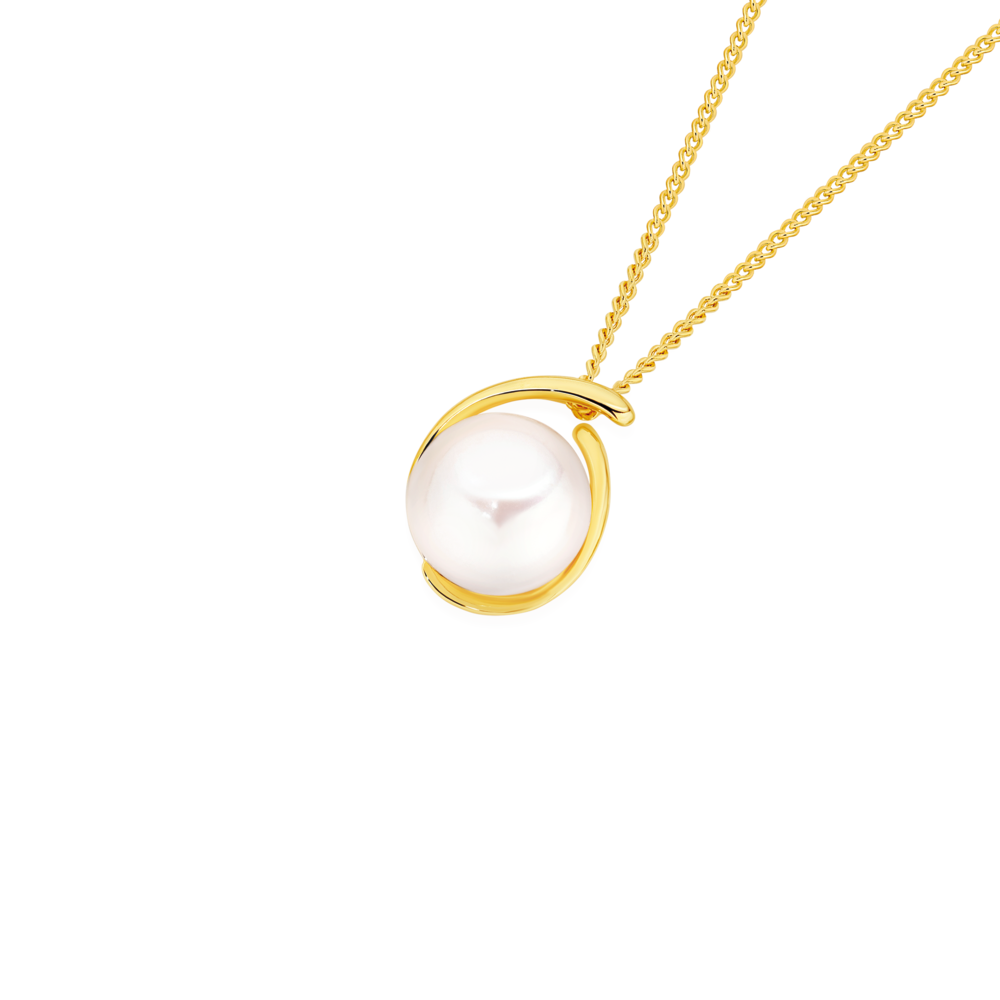 9ct Gold Cultured Freshwater Pearl Diamond Teardrop Pendant in White Prouds