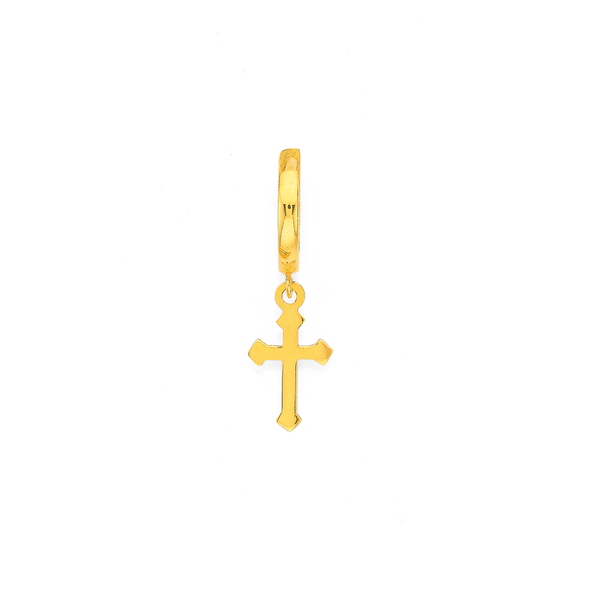 9ct Gold Dangle Cross Single Huggie Earring