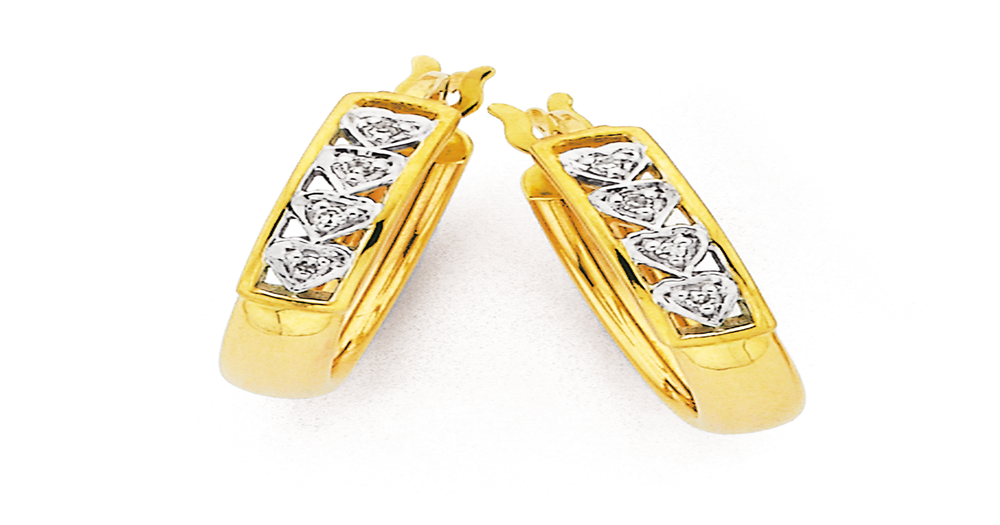 9ct Gold Diamond 4 Heart Hoop Earrings | Prouds