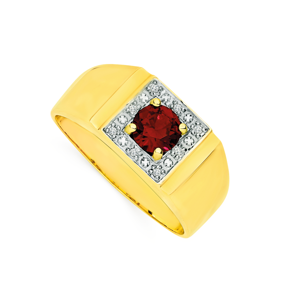 9ct gold diamond and created ruby gents ring 7404114 193276