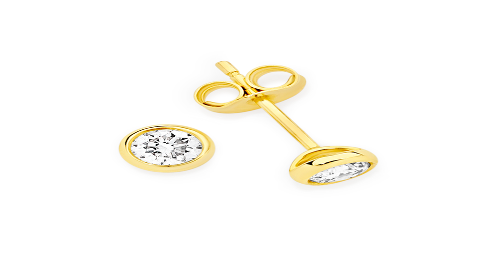 9ct Gold Diamond Bezel Set Stud Earrings Prouds
