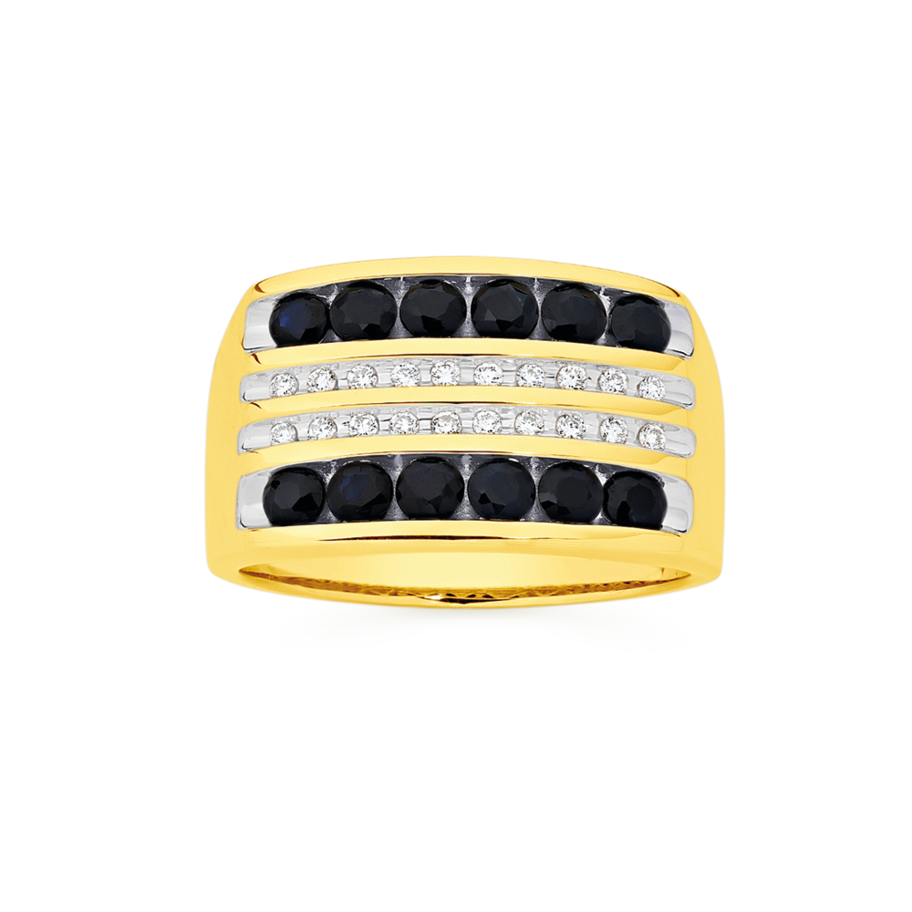 9ct Gold Diamond Black Sapphire Channel Set Ring