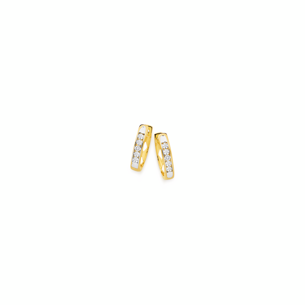 9ct Gold Diamond Channel Set Huggie Earrings