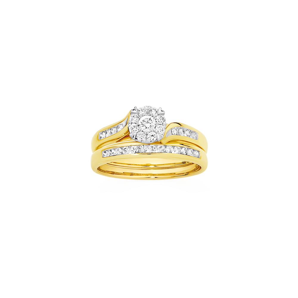 9ct Gold Diamond Cluster Bridal Set
